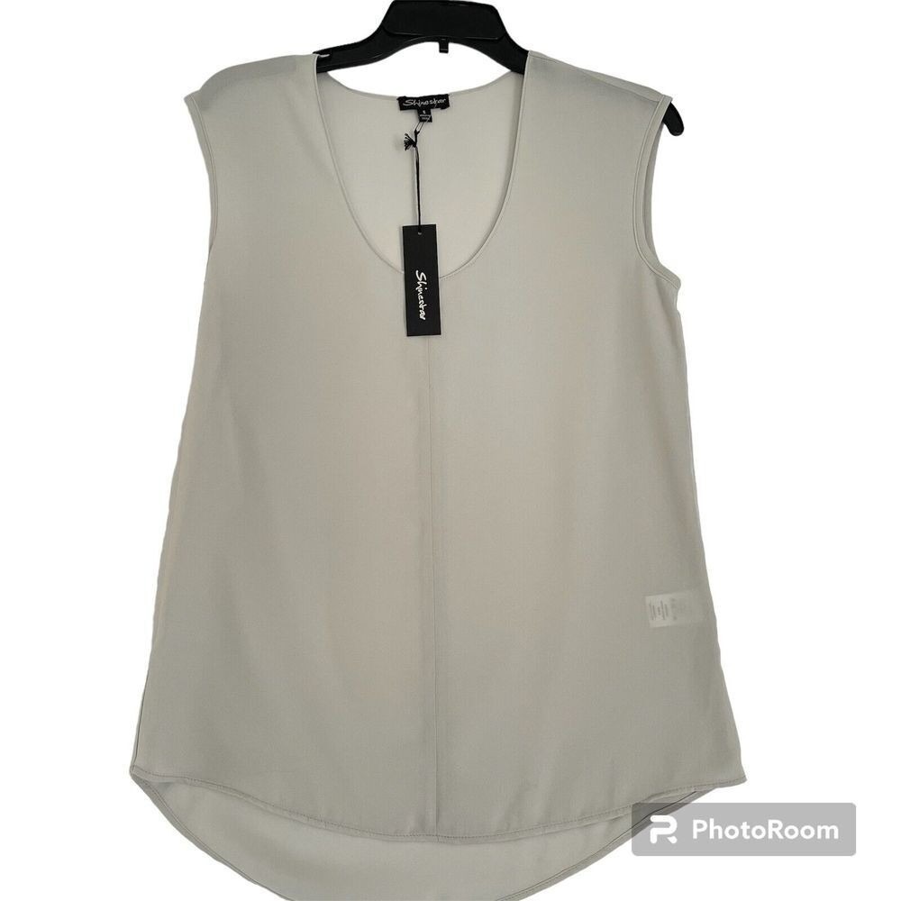 Shinestar Sleeveless‎ Scoop Neck Blouse Women Small Gray Hi-Lo Hem